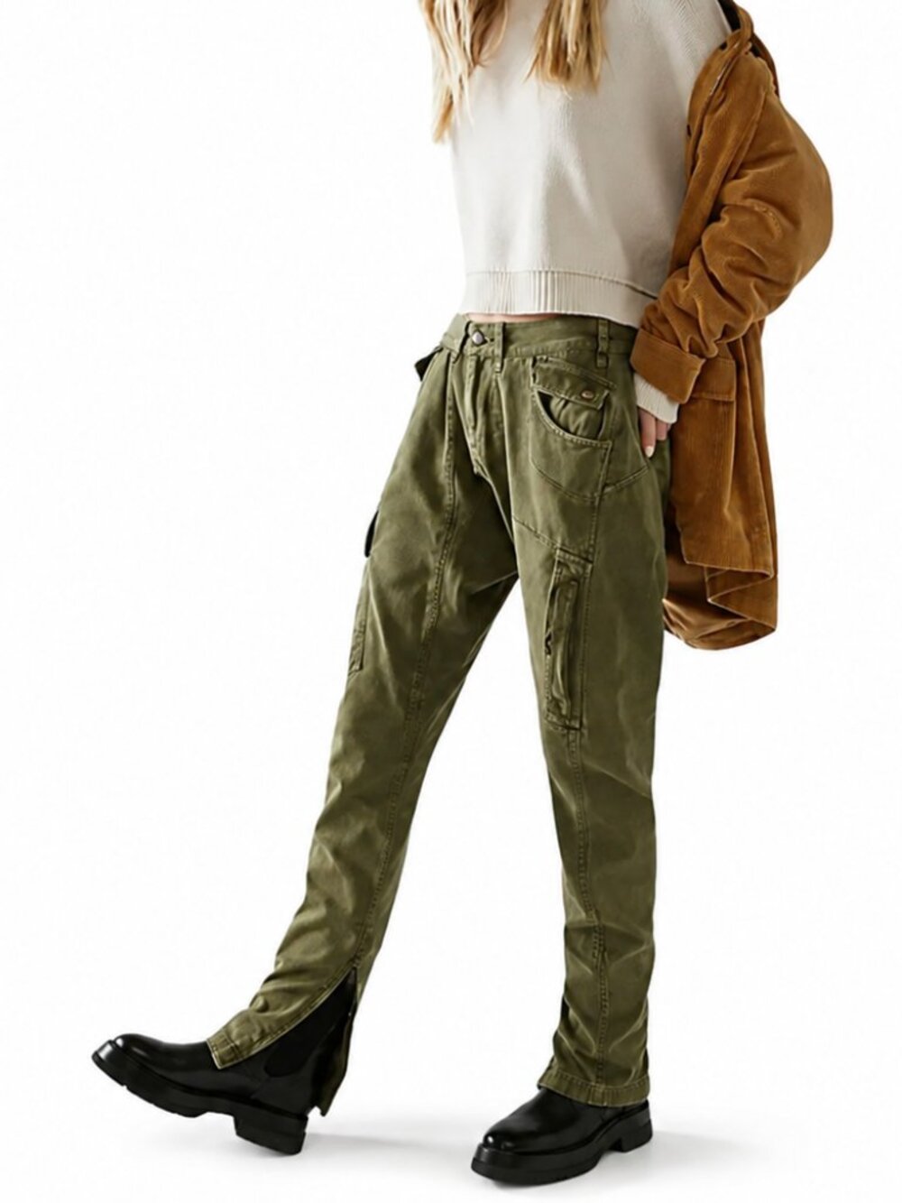 Free People Women's Green Rule Breaker Low Rise Cotton Slim Pants 4 8227